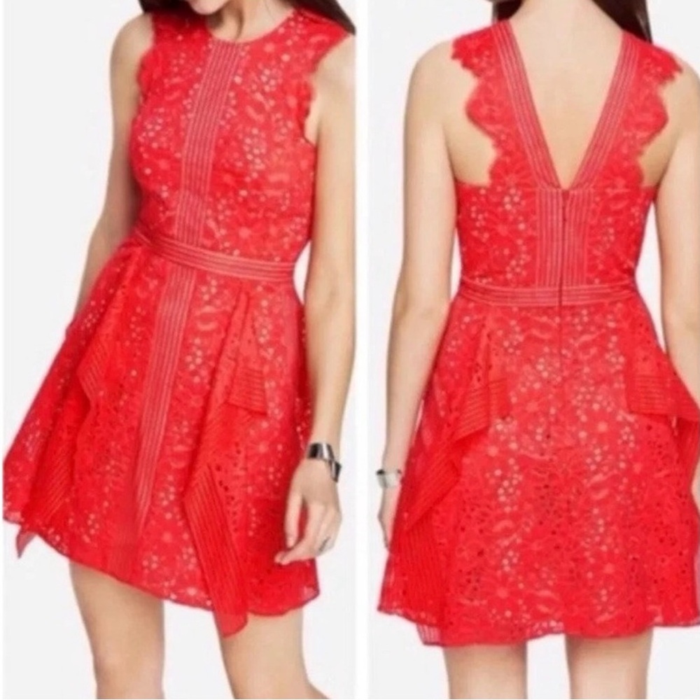 BCBG MaxAzria Ondin Coral Lace Sleeveless Dress Size 4